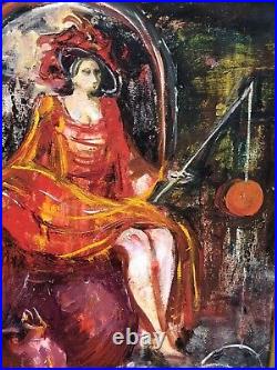 A. Laura Askanaz Original Oil Painting Proud Fairy Sitting on a Pommegranate