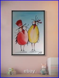 ABSTRACT BIRDS 12x16 COLOURFUL MODERN ART ACRYLIC PAINTING ON CANVAS HOME DECOR