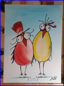 ABSTRACT BIRDS 12x16 COLOURFUL MODERN ART ACRYLIC PAINTING ON CANVAS HOME DECOR
