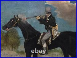 AMERICAN FOLK ART antique oil painting 19thC Horse hunter Hunting Signed c1823