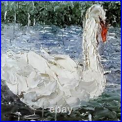ANDRE DLUHOS Swan Birds Nature Lake Original Art Oil Painting