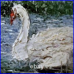 ANDRE DLUHOS Swan Birds Nature Lake Original Art Oil Painting