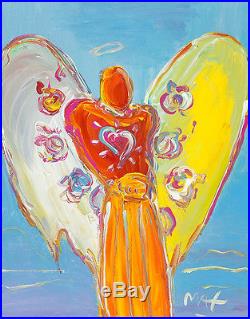ANGEL WITH HEART by PETER MAX Signed (Original) Acrylic On Canvas 1990'S RARE