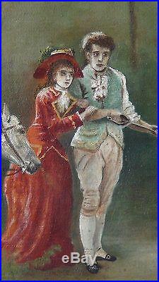 ANTIQUE 19c FRENCH SCHOOL OIL ON CANVAS ORIGINAL PAINTING SWORD FIGHT, SIGNED