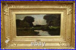 ANTIQUE EXHIBITED Barbizon Landscape Oil Painting MONOGRAM SIGNED 19th Century