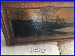 ANTIQUE OIL ON CANVAS SAILBOAT PAINTING ORIGINAL FRAME STUNNING PATINA 33 Long