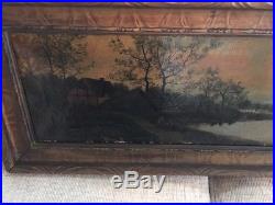 ANTIQUE OIL ON CANVAS SAILBOAT PAINTING ORIGINAL FRAME STUNNING PATINA 33 Long
