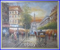 ANTIQUE! PARIS STREET SCENE, OIL PAINTING SIGNED AMOS, GOLD WOOD FRAME 30x26