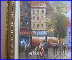 ANTIQUE! PARIS STREET SCENE, OIL PAINTING SIGNED AMOS, GOLD WOOD FRAME 30x26