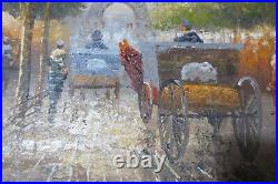 ANTIQUE! PARIS STREET SCENE, OIL PAINTING SIGNED AMOS, GOLD WOOD FRAME 30x26