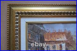 ANTIQUE! PARIS STREET SCENE, OIL PAINTING SIGNED AMOS, GOLD WOOD FRAME 30x26