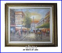 ANTIQUE! PARIS STREET SCENE, OIL PAINTING SIGNED AMOS, GOLD WOOD FRAME 30x26