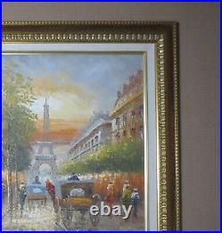 ANTIQUE! PARIS STREET SCENE, OIL PAINTING SIGNED AMOS, GOLD WOOD FRAME 30x26