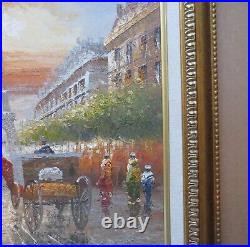 ANTIQUE! PARIS STREET SCENE, OIL PAINTING SIGNED AMOS, GOLD WOOD FRAME 30x26