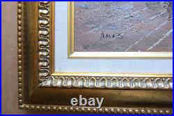 ANTIQUE! PARIS STREET SCENE, OIL PAINTING SIGNED AMOS, GOLD WOOD FRAME 30x26