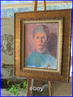 AUTHENTIC vtg WOMAN OIL PAINTING fine art PORTRAIT 12X16 LADY BLUE UNFRAMED