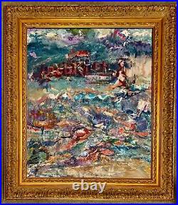 Abstract, 26x30, Original Oil Painting, Framed, Signed Art, Gold Frame