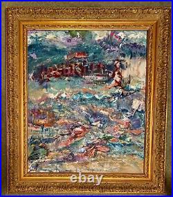 Abstract, 26x30, Original Oil Painting, Framed, Signed Art, Gold Frame