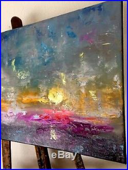 Abstract Landscape Sunrise signed original oil painting on canvas 50x40cm