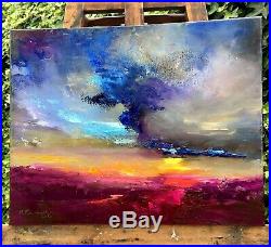 Abstract Landscape Sunset signed original oil painting on canvas