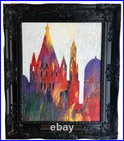 Abstract Original Painting Art on Canvas in Black Frame Colorful Architecture