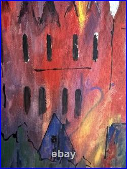 Abstract Original Painting Art on Canvas in Black Frame Colorful Architecture