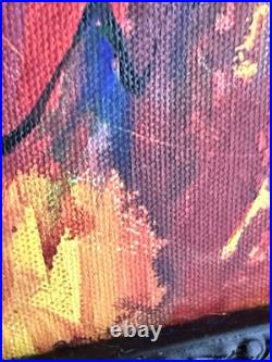 Abstract Original Painting Art on Canvas in Black Frame Colorful Architecture