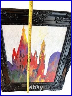 Abstract Original Painting Art on Canvas in Black Frame Colorful Architecture
