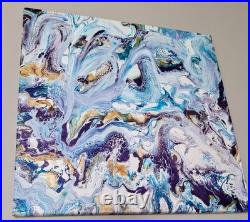 Abstract, Painting, Pour, Light Blue, Purple, Gold, White, New