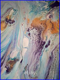Abstract, Painting, Pour, Light Blue, Purple, Gold, White, New
