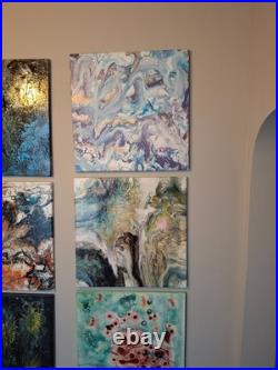 Abstract, Painting, Pour, Light Blue, Purple, Gold, White, New