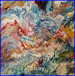 Abstract, Pour, Painting, Medium-sized, Red, Blue, Gold, Canvas, Original, OOAK