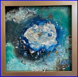 Abstract Sea, 10x10, Original, Oil Painting, on Canvas, Beach, Framed, Gold