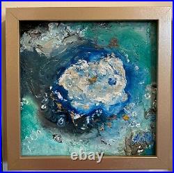 Abstract Sea, 10x10, Original, Oil Painting, on Canvas, Beach, Framed, Gold
