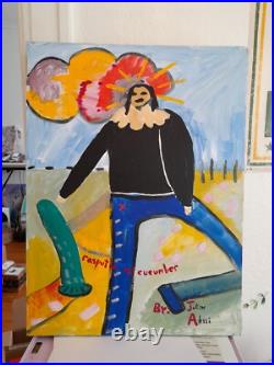 Acrylic On Canvas Original Painting Rasputin With Cucumber Outsider Art 18x24