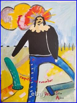 Acrylic On Canvas Original Painting Rasputin With Cucumber Outsider Art 18x24