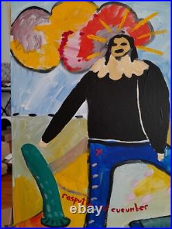 Acrylic On Canvas Original Painting Rasputin With Cucumber Outsider Art 18x24