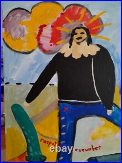 Acrylic On Canvas Original Painting Rasputin With Cucumber Outsider Art 18x24