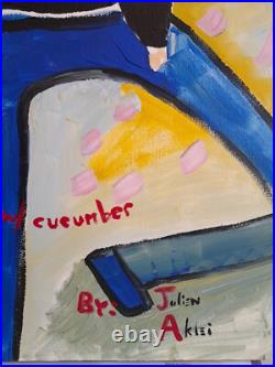 Acrylic On Canvas Original Painting Rasputin With Cucumber Outsider Art 18x24