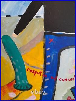 Acrylic On Canvas Original Painting Rasputin With Cucumber Outsider Art 18x24