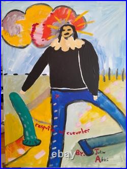 Acrylic On Canvas Original Painting Rasputin With Cucumber Outsider Art 18x24