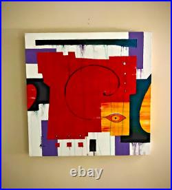 Acrylic Painting on Canvas- Abstract Shapes Colorful Artwork, SIGNED 24 x 24
