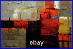 Acrylic on canvas abstract red and yellow painting with textures. Original