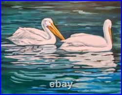 Acrylic painting on canvas by original artist of Pelicans