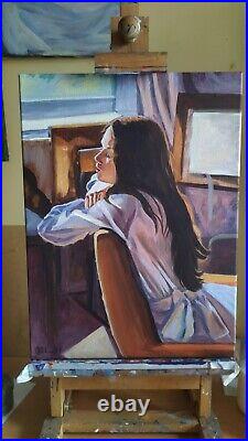 Acrylic painting on canvas hand made original art with realistic figure painting