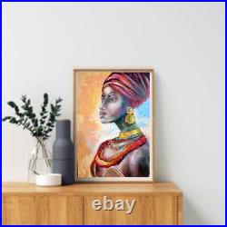African Queen Painting Black Woman Original Art on Canvas 19,5 by 14 Impasto