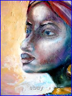 African Queen Painting Black Woman Original Art on Canvas 19,5 by 14 Impasto