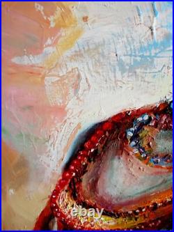 African Queen Painting Black Woman Original Art on Canvas 19,5 by 14 Impasto