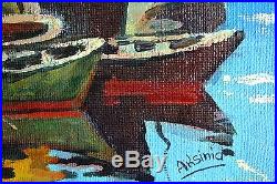 Aksinia-Yachts-Untitled Framed ORIGINAL Oil Painting on Canvas, Hand Signed