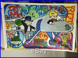 Alec Monopoly Oil Painting on Canvas Urban art wall decor color Airplane 48x72